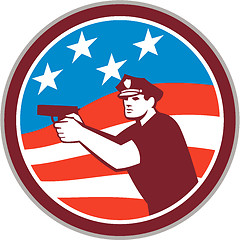 Image showing Policeman With Gun American Flag Circle Retro