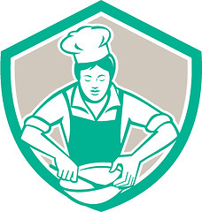 Image showing Female Chef Mixing Bowl Shield Retro