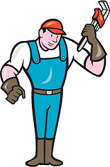 Image showing Plumber Standing Monkey Wrench Cartoon