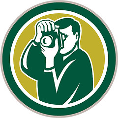 Image showing Photographer Aiming Camera Circle Retro