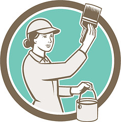 Image showing Female House Painter Paintbrush Circle Retro