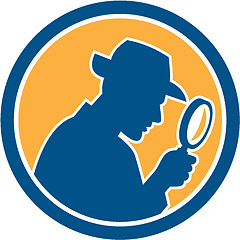 Image showing Detective Holding Magnifying Glass Circle Retro