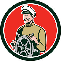 Image showing Fisherman Sea Captain Wheel Circle Retro