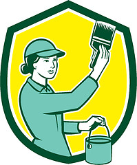 Image showing Female House Painter Paintbrush Shield Retro