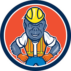 Image showing Angry Gorilla Construction Worker Circle Cartoon