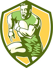 Image showing Rugby Player Running Goose Steps Shield Retro