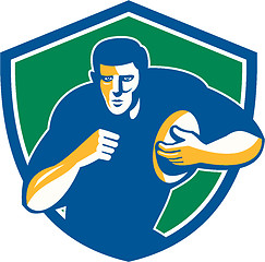 Image showing Rugby Player Running Fending Shield Retro