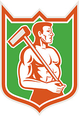 Image showing Union Worker With Sledgehammer Shield Retro