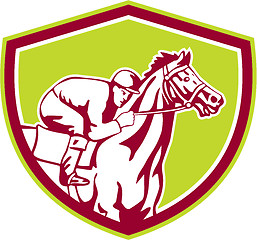 Image showing Jockey Horse Racing Shield Retro