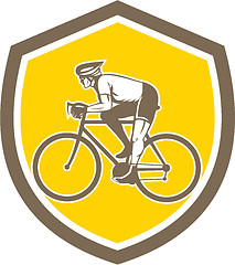 Image showing Cyclist Riding Mountain Shield Retro