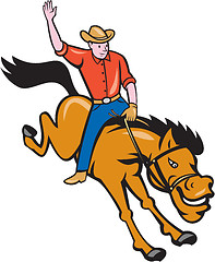 Image showing Rodeo Cowboy Riding Bucking Bronco Cartoon