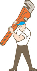 Image showing Plumber Carrying Monkey Wrench Cartoon