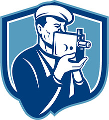 Image showing Cameraman Vintage Video Camera Shield Retro