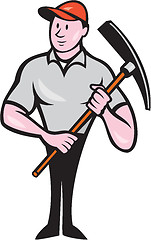 Image showing Construction Worker Holding Pickaxe Cartoon