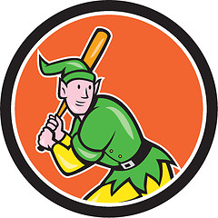 Image showing Elf Baseball Player Batting Circle Cartoon