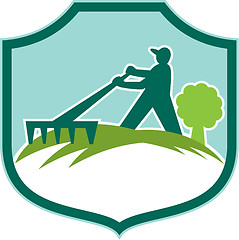 Image showing Gardener Landscaper Rake Shield Retro