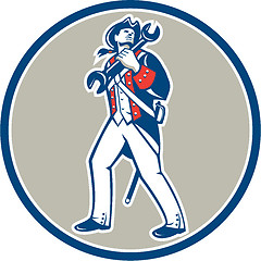 Image showing American Patriot Holding Wrench Marching Retro