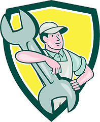 Image showing Mechanic Caryy Spanner Wrench Shield Cartoon