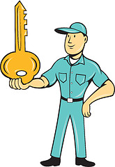 Image showing Locksmith Balancing Key Palm Cartoon