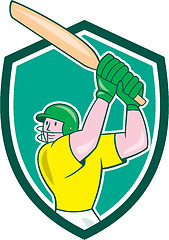 Image showing Cricket Player Batsman Batting Shield Cartoon