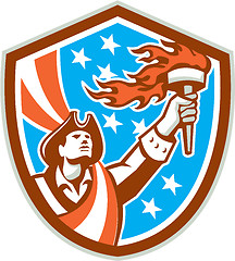 Image showing American Patriot Holding Torch Flag Shield Retro