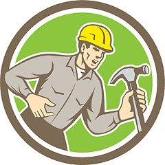 Image showing Builder Carpenter Shouting Hammer Circle Retro