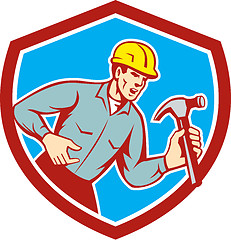 Image showing Builder Carpenter Shouting Hammer Shield Retro