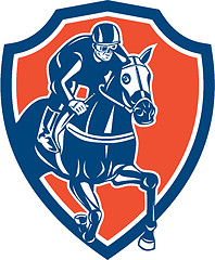 Image showing Jockey Horse Racing Shield Retro