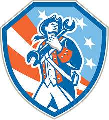 Image showing American Patriot Holding Wrench Shield Retro