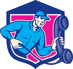 Image showing Telephone Repairman Holding Phone Shield Retro