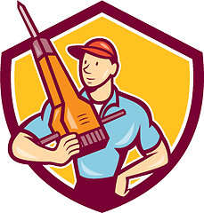 Image showing Construction Worker Jackhammer Shield Cartoon