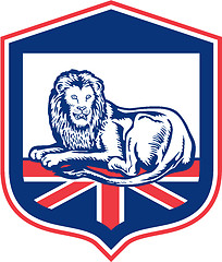 Image showing Lion Lying British Flag Shield Retro