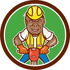 Image showing Gorilla Construction Jackhammer Circle Cartoon