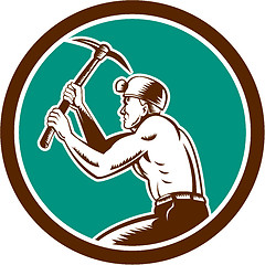 Image showing Coal Miner With Pick Axe Circle Retro