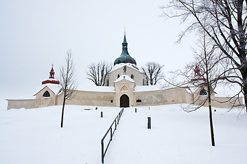 Image showing Pilgrimage church of Saint John of Nepomuk at Zelena Hora in winter, Zdar nad Sazavou, Czech Republic - baroque architect Jan Sa