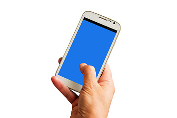 Image showing Hand holding white smartphone