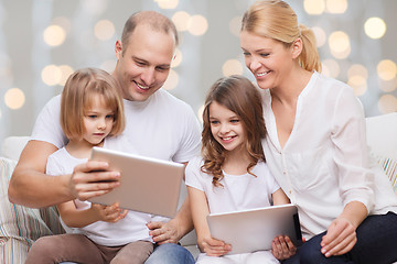 Image showing family and two kids with tablet pc computers