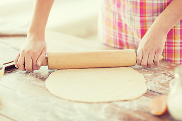 Image showing close up of female working with rolling-pin