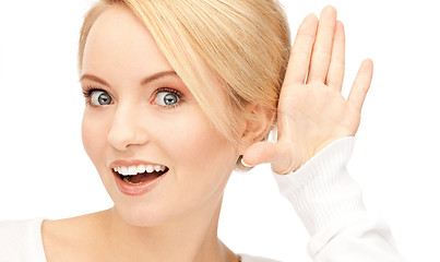 Image showing happy woman listening gossip