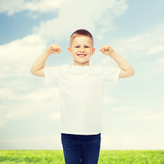 Image showing smiling little boy in white blank t-shirt