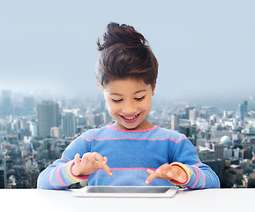 Image showing happy little girl with tablet pc computer