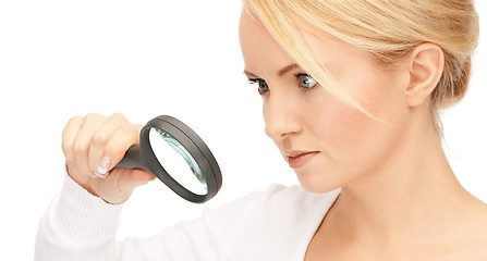 Image showing woman with magnifying glass