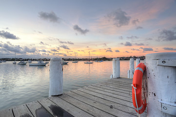 Image showing Timber jetty at Leichhardt Park  Iron Cove sunset