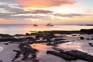 Image showing Luxury and serenity catamarans at Cabbage Tree Beach Jervis Bay