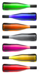 Image showing Colorful wine bottles on