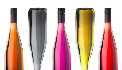 Image showing Colorful wine bottles on