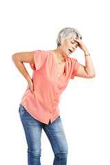 Image showing Old woman with a back pain 