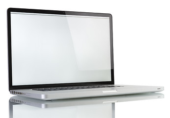 Image showing Laptop with blank white screen