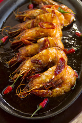 Image showing Sizzling Asian Prawns