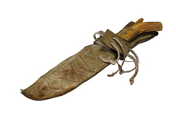 Image showing old hunting knife in leather scabbard